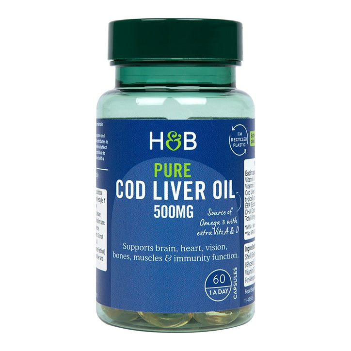 Holland & Barrett Pure Cod Liver Oil 1000mg 120 Capsules Omega 3 Supplements & Fish Oils Holland&Barrett   