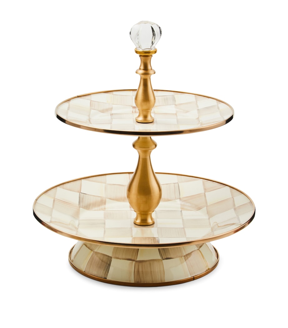 MacKenzie-Childs Mocha Check cake stand 28cm, imported from the UK