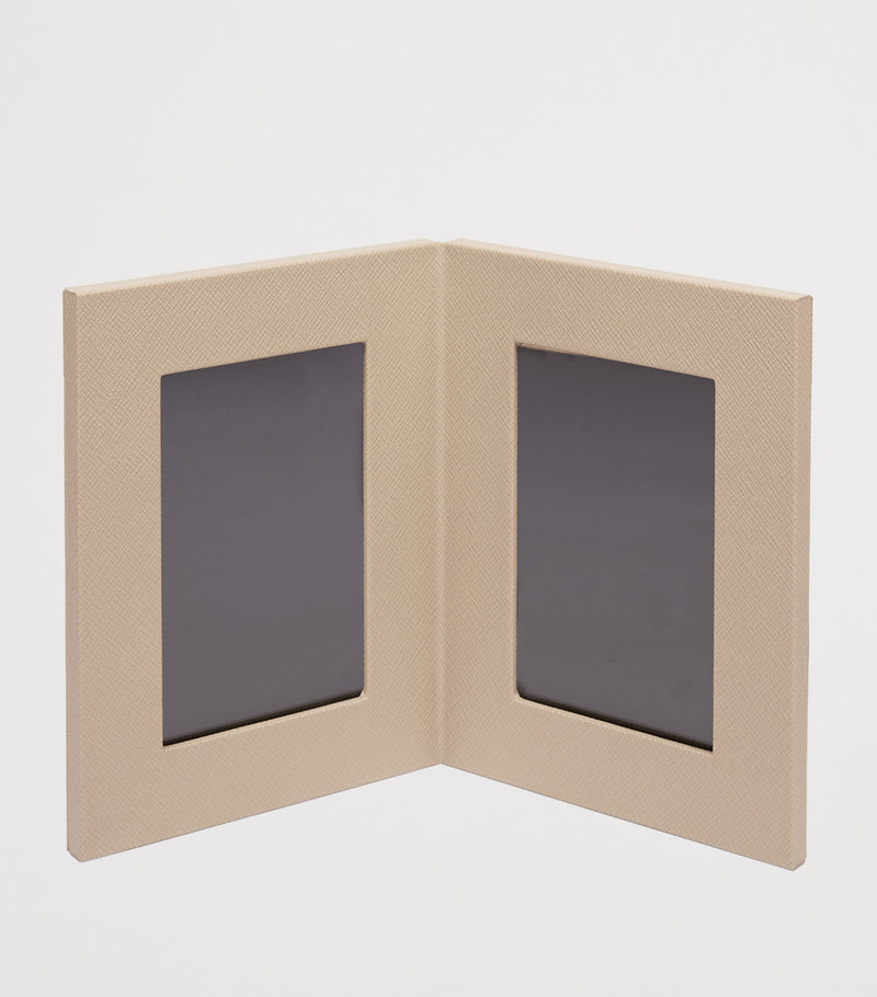 Smythson calfskin Panama double photo frame 6 x 4 (British brand)