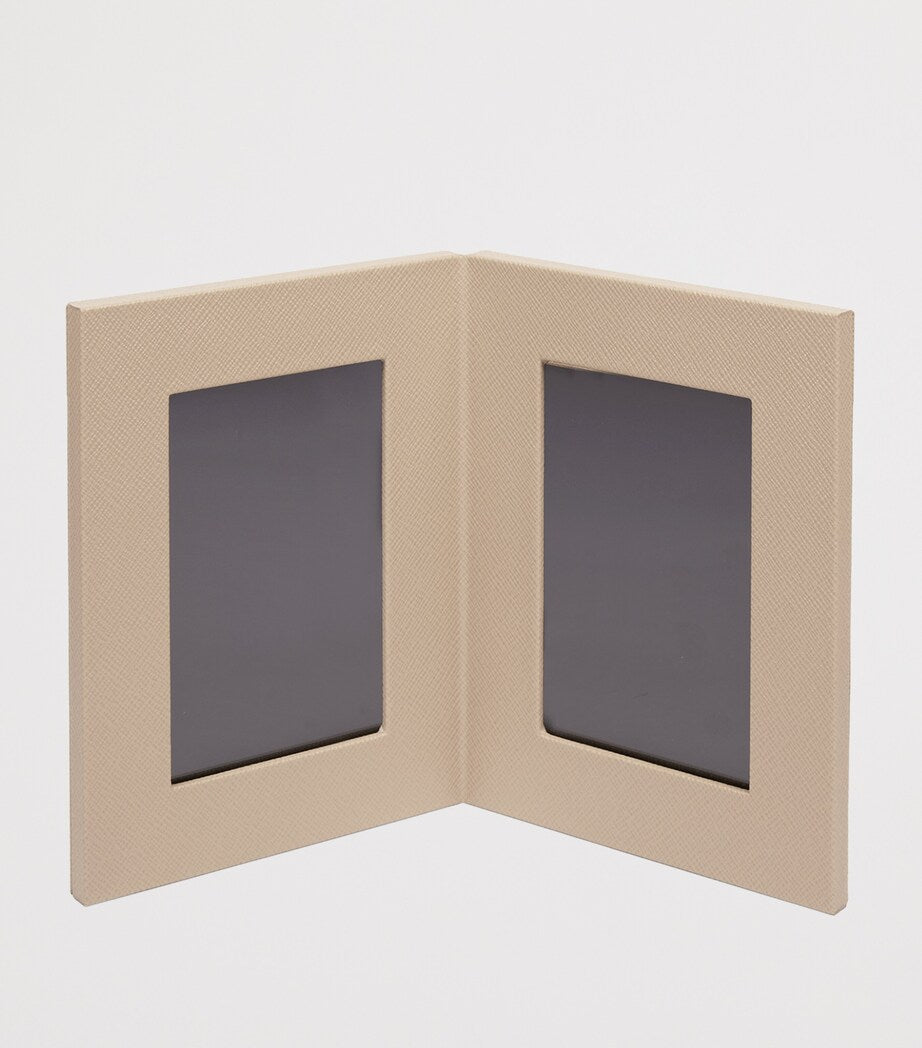 Smythson calfskin Panama double photo frame 6 x 4 (British brand)