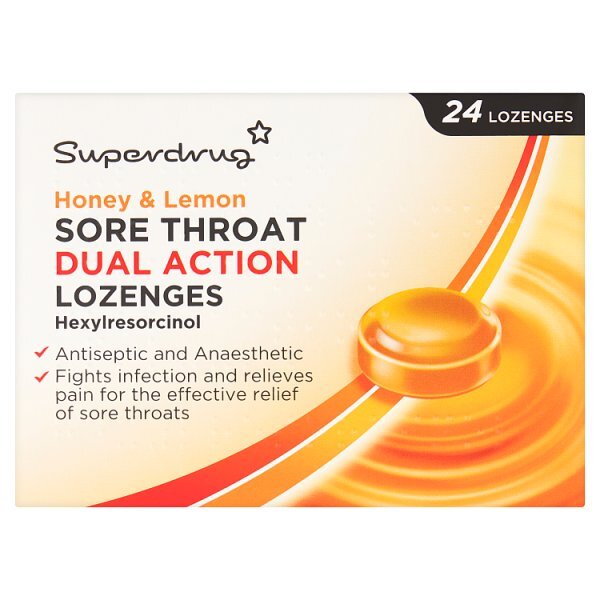 Superdrug Honey & Lemon Sore Throat Dual Action 24 Lozenges GOODS Superdrug   