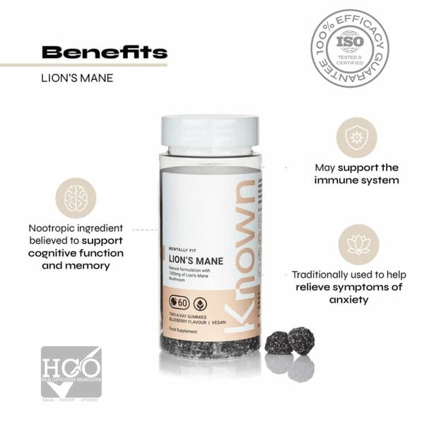 Known Nutrition Lion's Mane vegan gummy supplement (British brand)