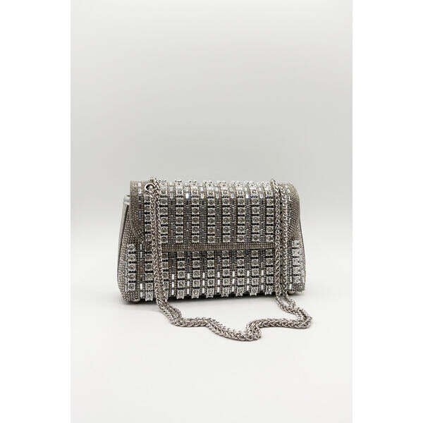 SVNX silver embellished clutch bag 21x14cm (British brand)