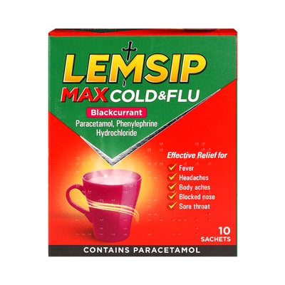 Holland & Barrett Lemsip Max Cold & Flu Blackcurrant Sachets 10 Count- Buy online at McGrocer