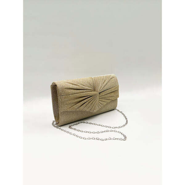 SVNX ruched bow clutch bag gold, imported from the UK