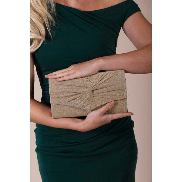 SVNX ruched bow clutch bag gold, imported from the UK