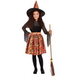 Smiffys vintage witch costume with orange dress and hat, imported from the UK