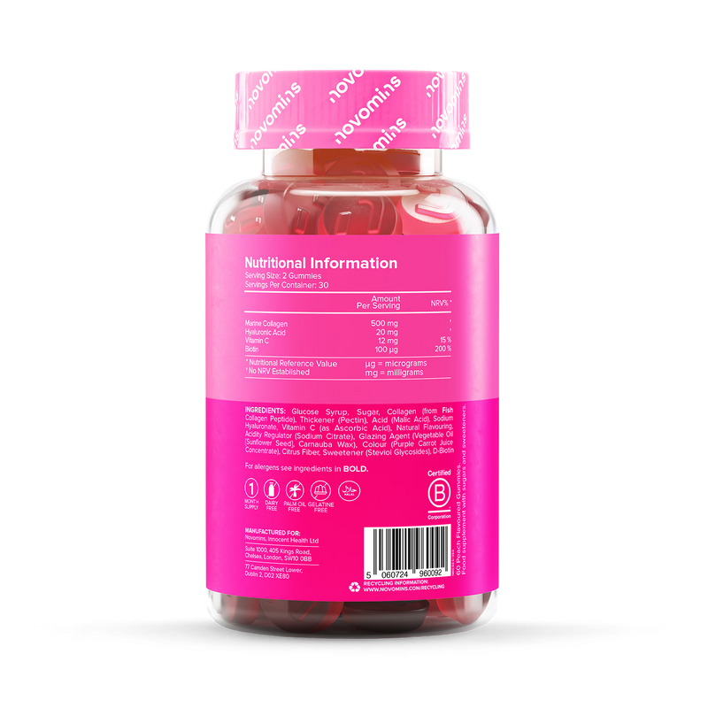 Novomins collagen peach flavoured gummies 60 count, UK version