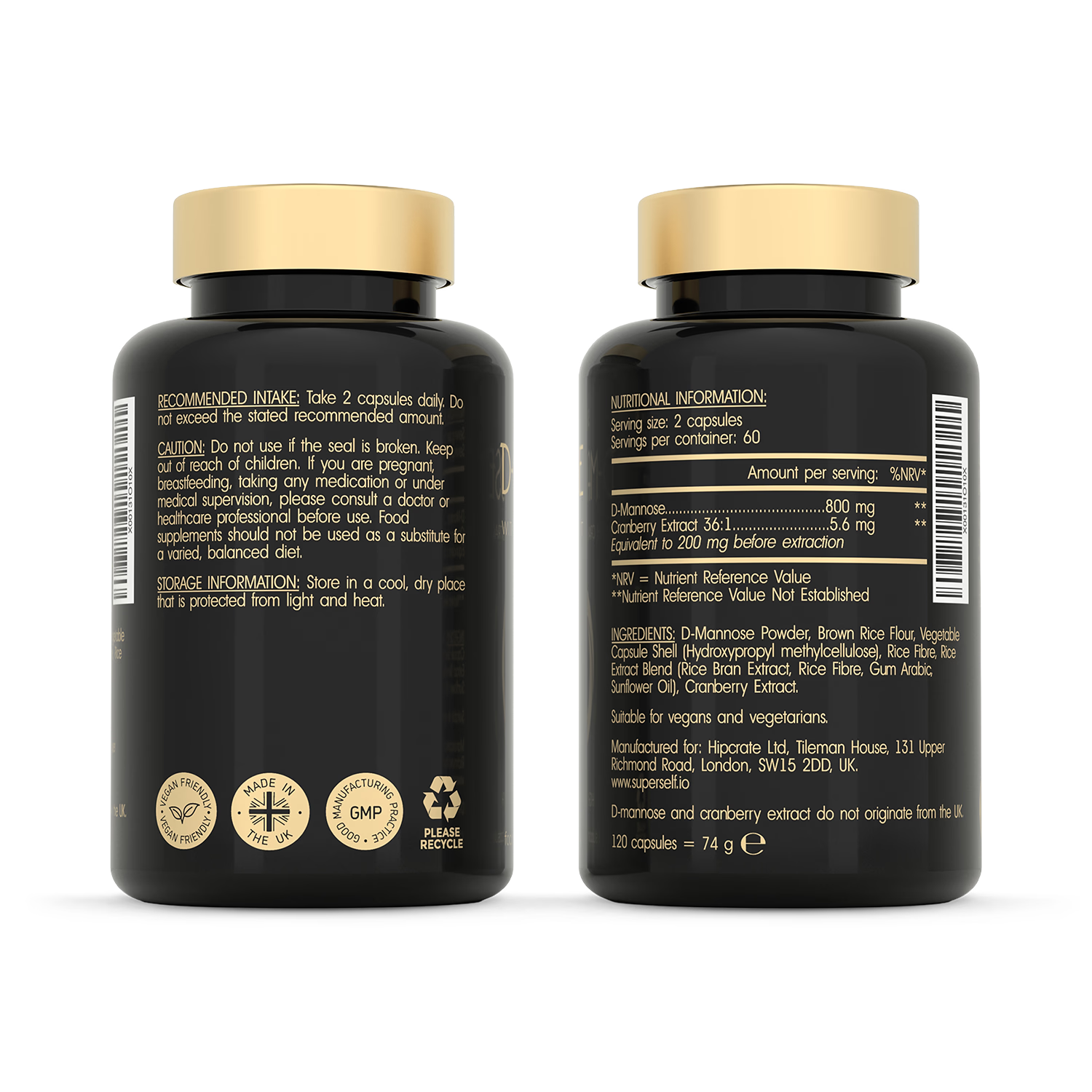 SuperSelf D-Mannose with Cranberry 1000mg 120 capsules (British brand)