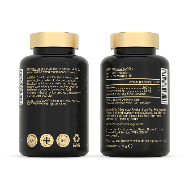 SuperSelf D-Mannose with Cranberry 1000mg 120 capsules (British brand)