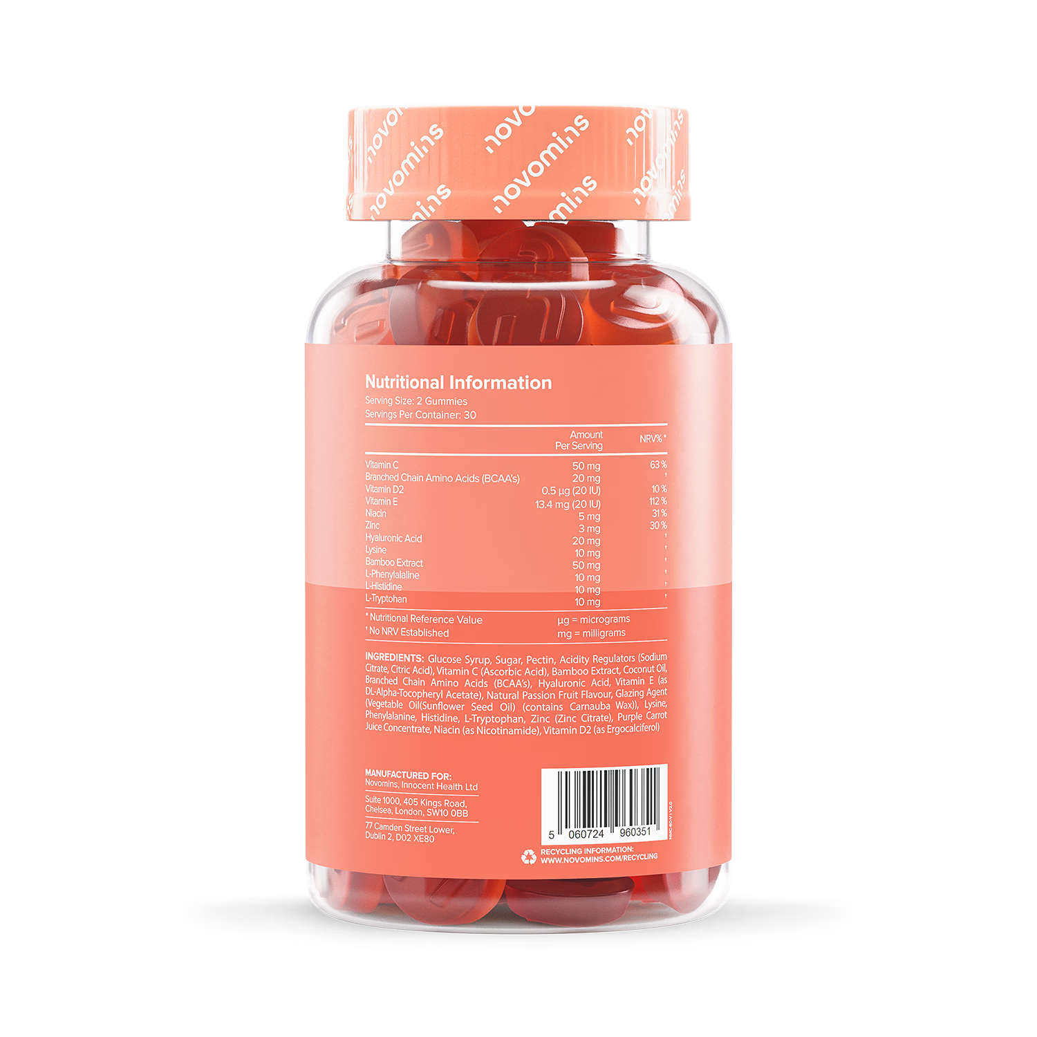 Novomins vegan collagen gummies passionfruit flavour 60 gummies (British brand)