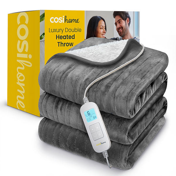 Cosi Home double fleece and sherpa electric heated throw in grey, British brand
