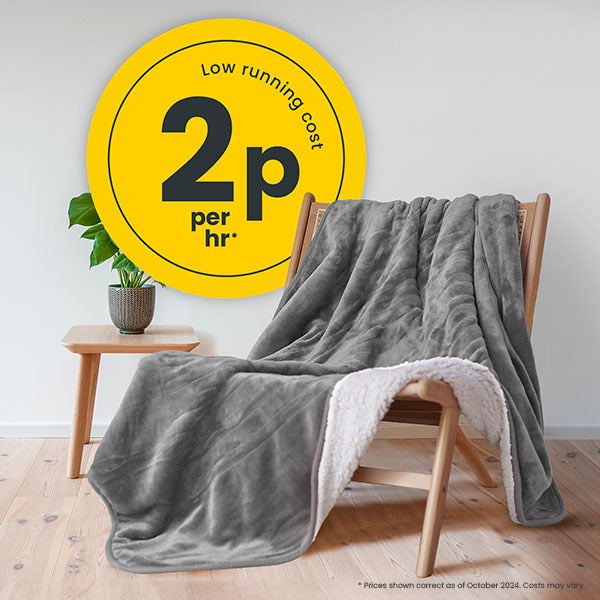 Cosi Home double fleece and sherpa electric heated throw in grey, British brand