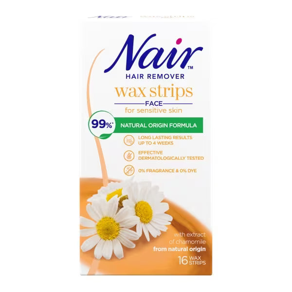 Nair Chamomile face cold wax strips 16 count, imported from the UK