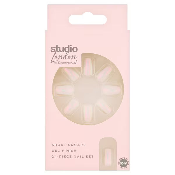 Studio London clear holographic short nails (British brand)