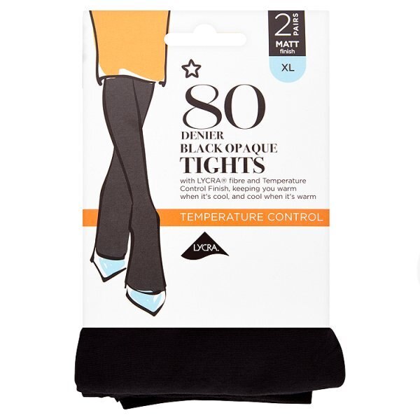 Superdrug 2 Pack 80 Denier Opaque Tights -Black XL