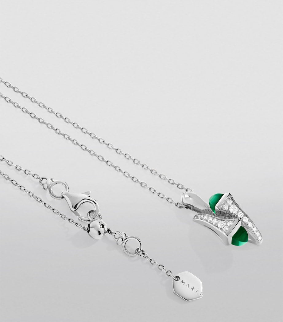 MARLI New York Cleo pendant necklace green agate diamonds 18kt white gold - British product
