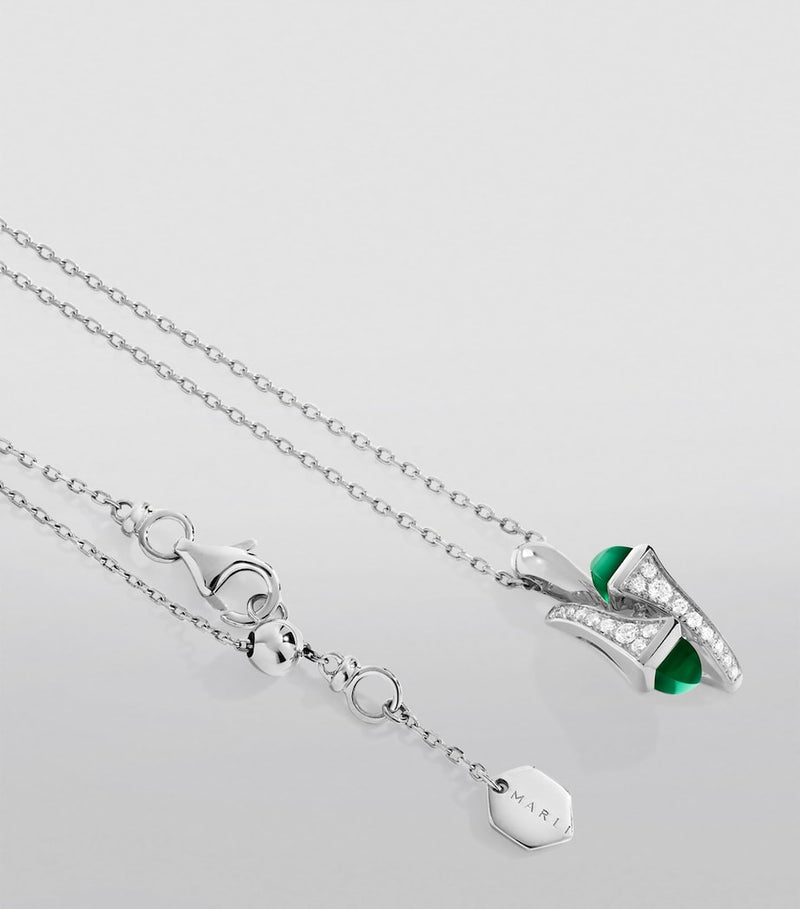 MARLI New York Cleo pendant necklace green agate diamonds 18kt white gold - British product