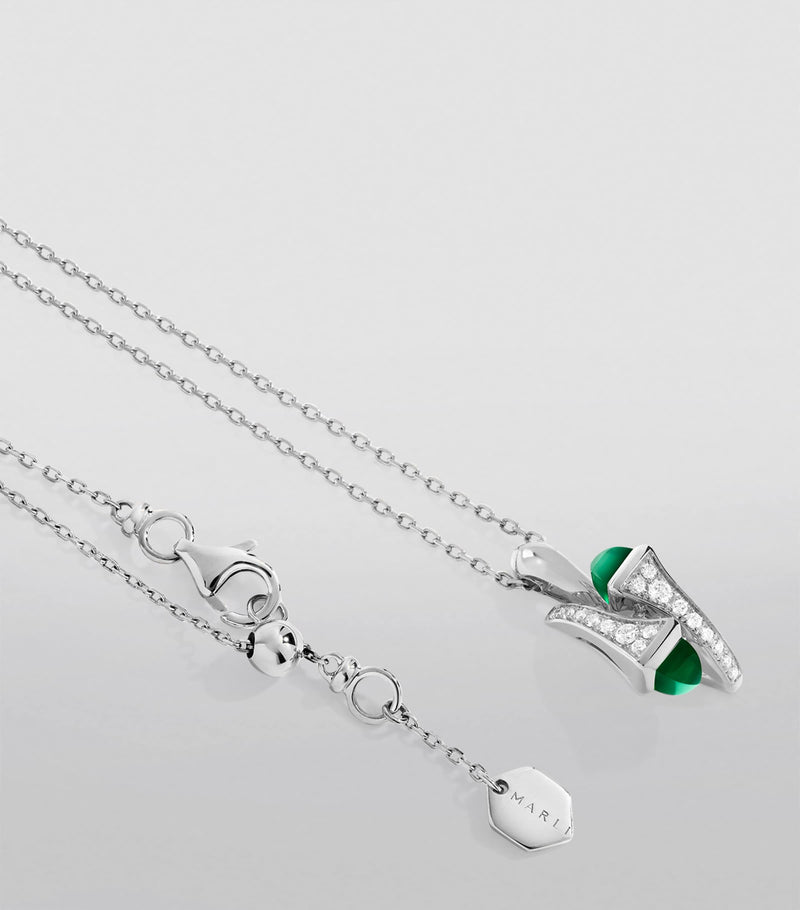 MARLI New York Cleo pendant necklace green agate diamonds 18kt white gold - British product