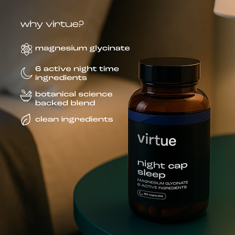 Virtue Night Cap sleep supplement 60 capsules, imported from the UK