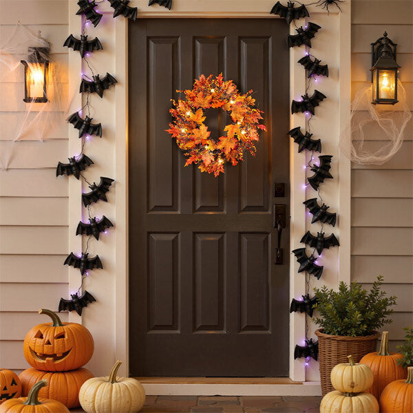 Livingandhome lighted maple leaves wreath 45cm, imported from the UK