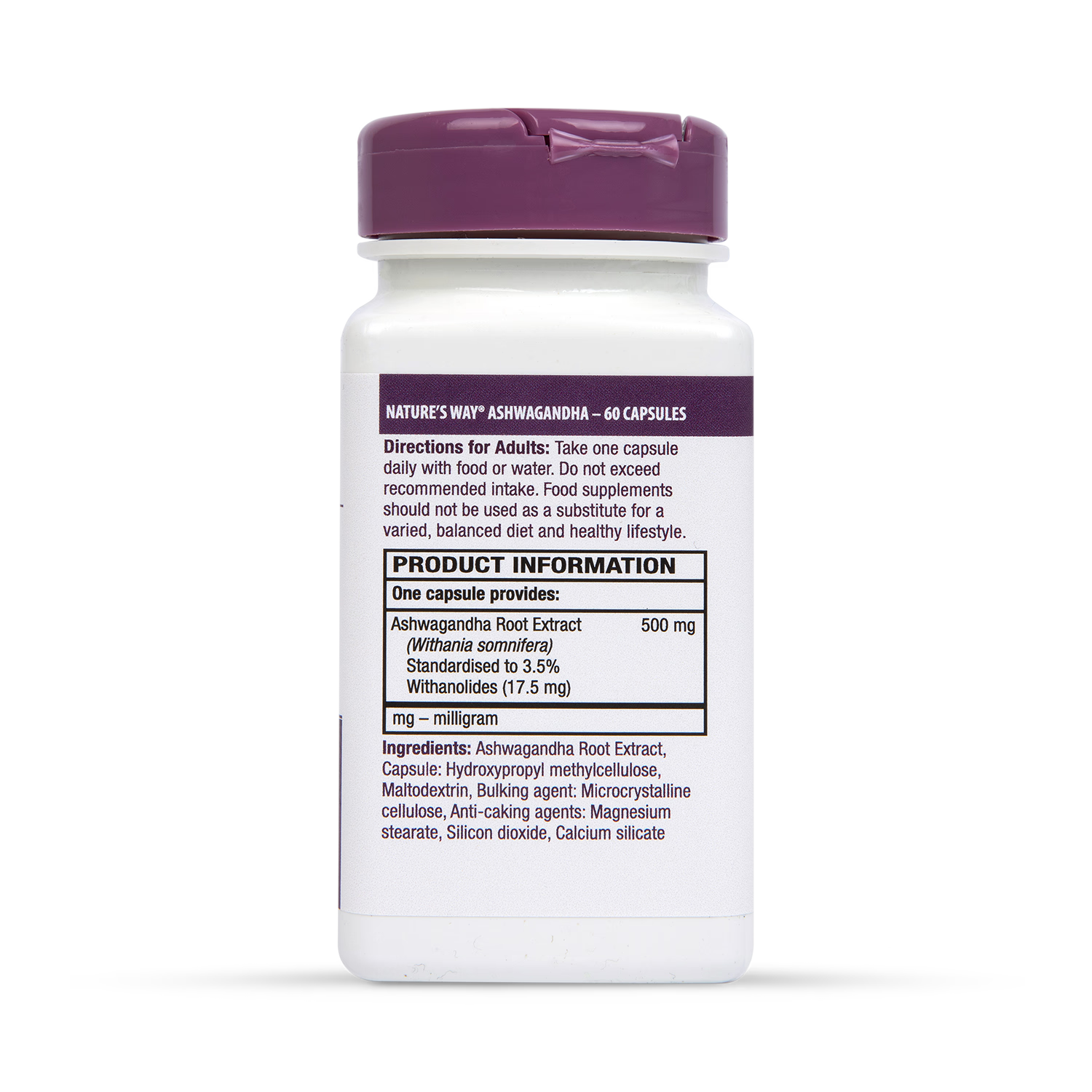 Nature's Way Ashwagandha capsules 60 count, imported from the UK
