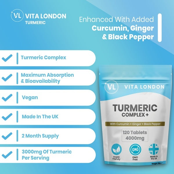 Vita London Turmeric Black Pepper Ginger supplement 120 tablets - British product