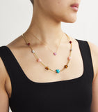 Emily P. Wheeler yellow gold necklace with gemstone hearts, imported from the UK