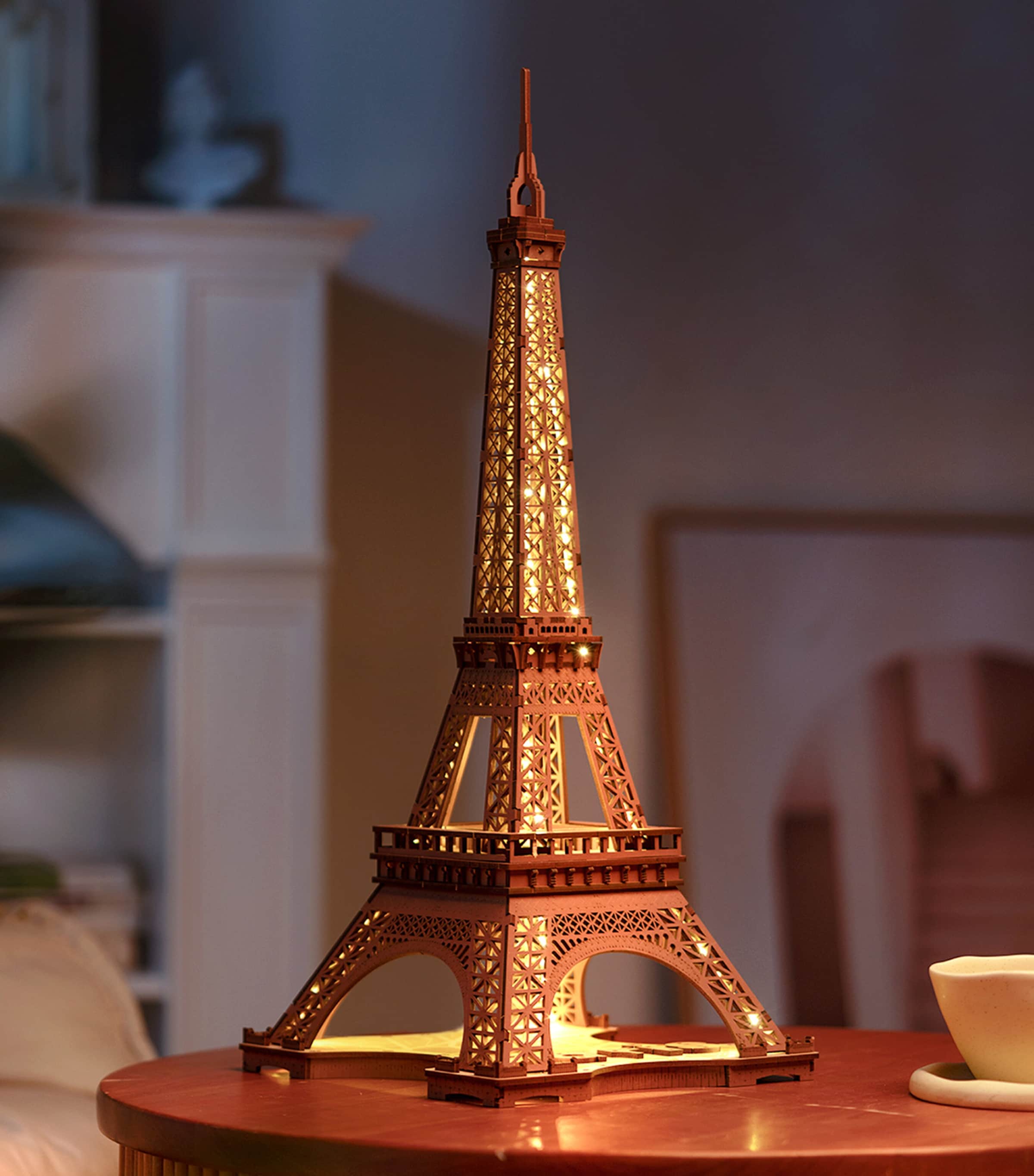 Robotime Night of the Eiffel Tower wooden kit, imported from the UK