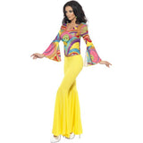 Smiffys 70s Groovy Babe Costume yellow top flared trousers (British brand)