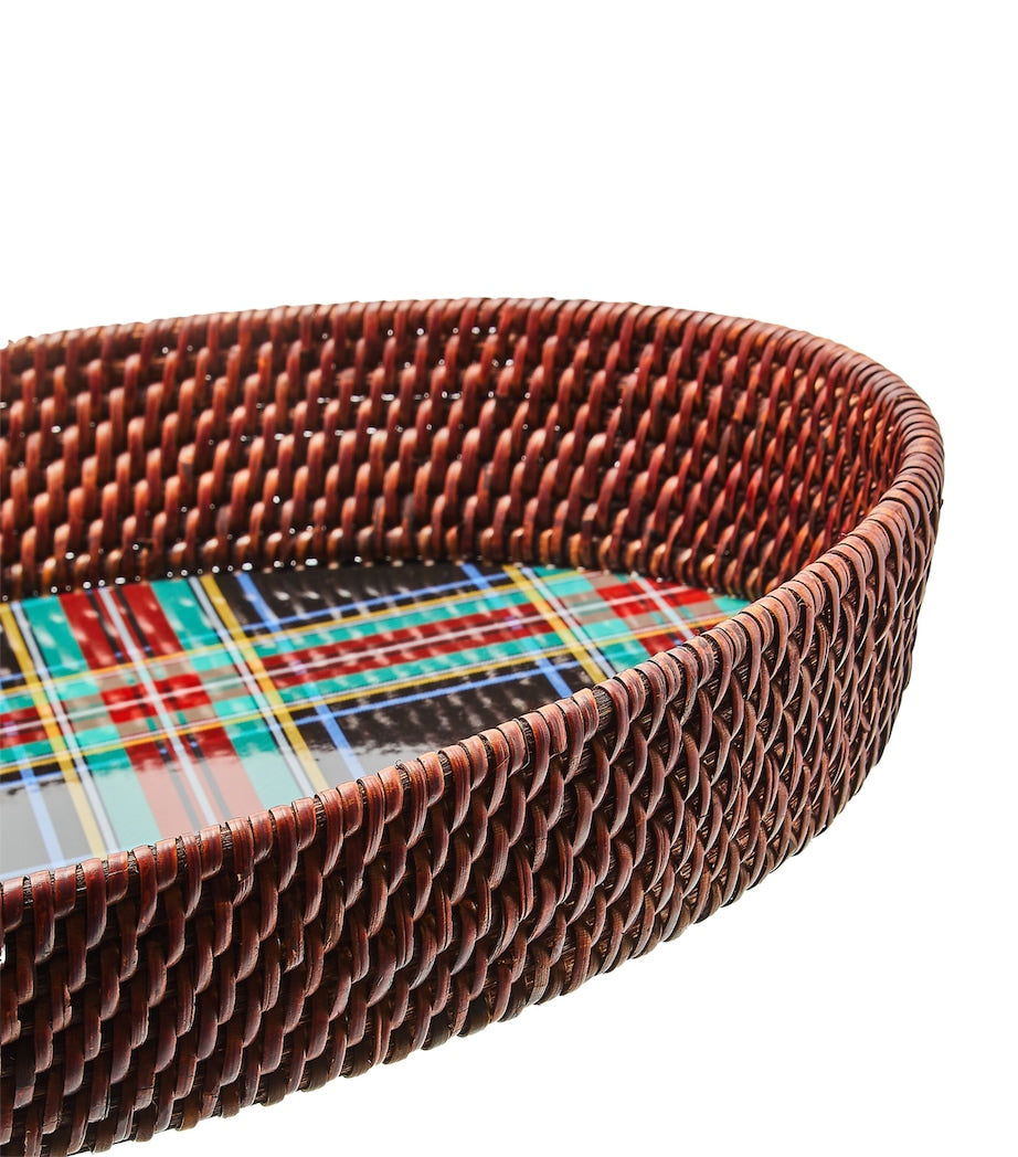 MacKenzie-Childs rattan-trim serving tray with tartan pattern 38cm, imported from the UK
