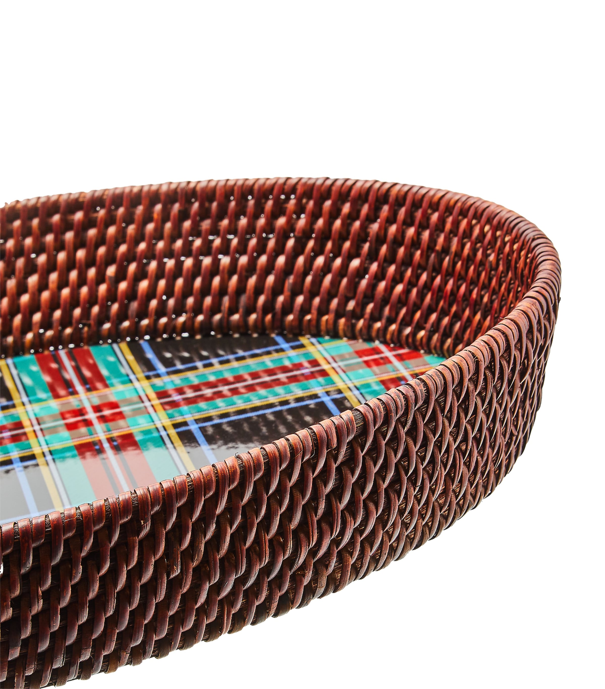 MacKenzie-Childs rattan-trim serving tray with tartan pattern 38cm, imported from the UK