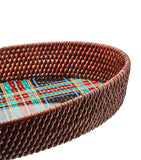 MacKenzie-Childs rattan-trim serving tray with tartan pattern 38cm, imported from the UK