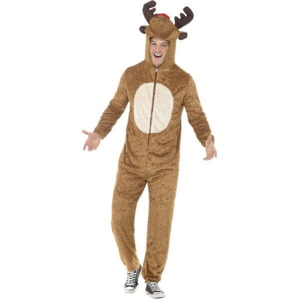 Smiffys reindeer costume brown hooded jumpsuit, UK version