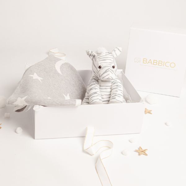 Babbico Grey Zebra Plush Toy And Star Blanket Baby Gift Set GOODS Superdrug   