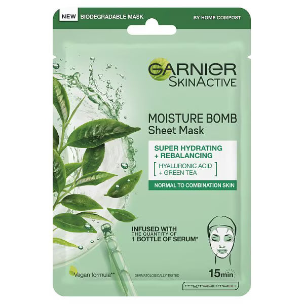 Garnier Moisture Bomb Green Tea sheet mask, UK version