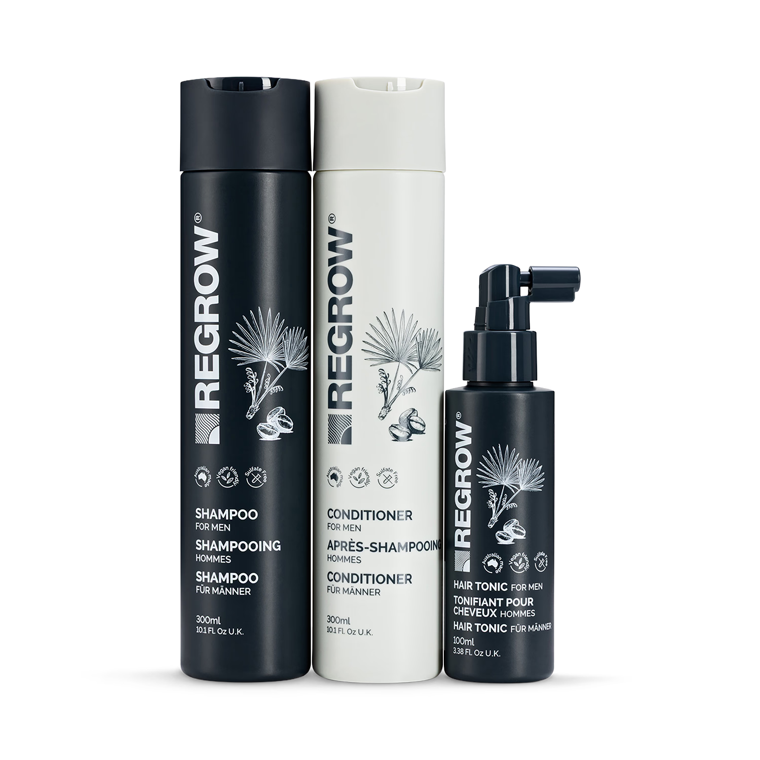Regrow Men's Bundle Shampoo+Conditioner+Tonic (FREE Scalp Massage Brush)