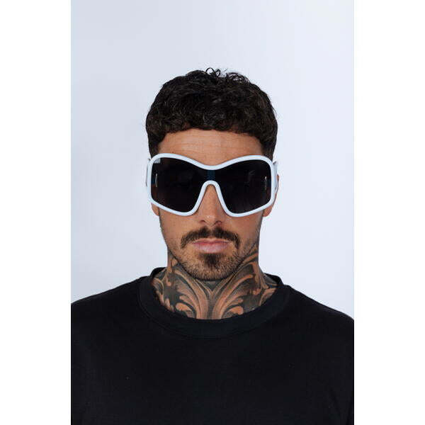 SVNX square oversized mask sunglasses white black, imported from the UK