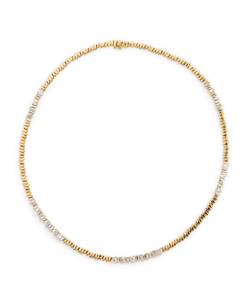 Suzanne Kalan gold diamond tennis necklace, imported from the UK