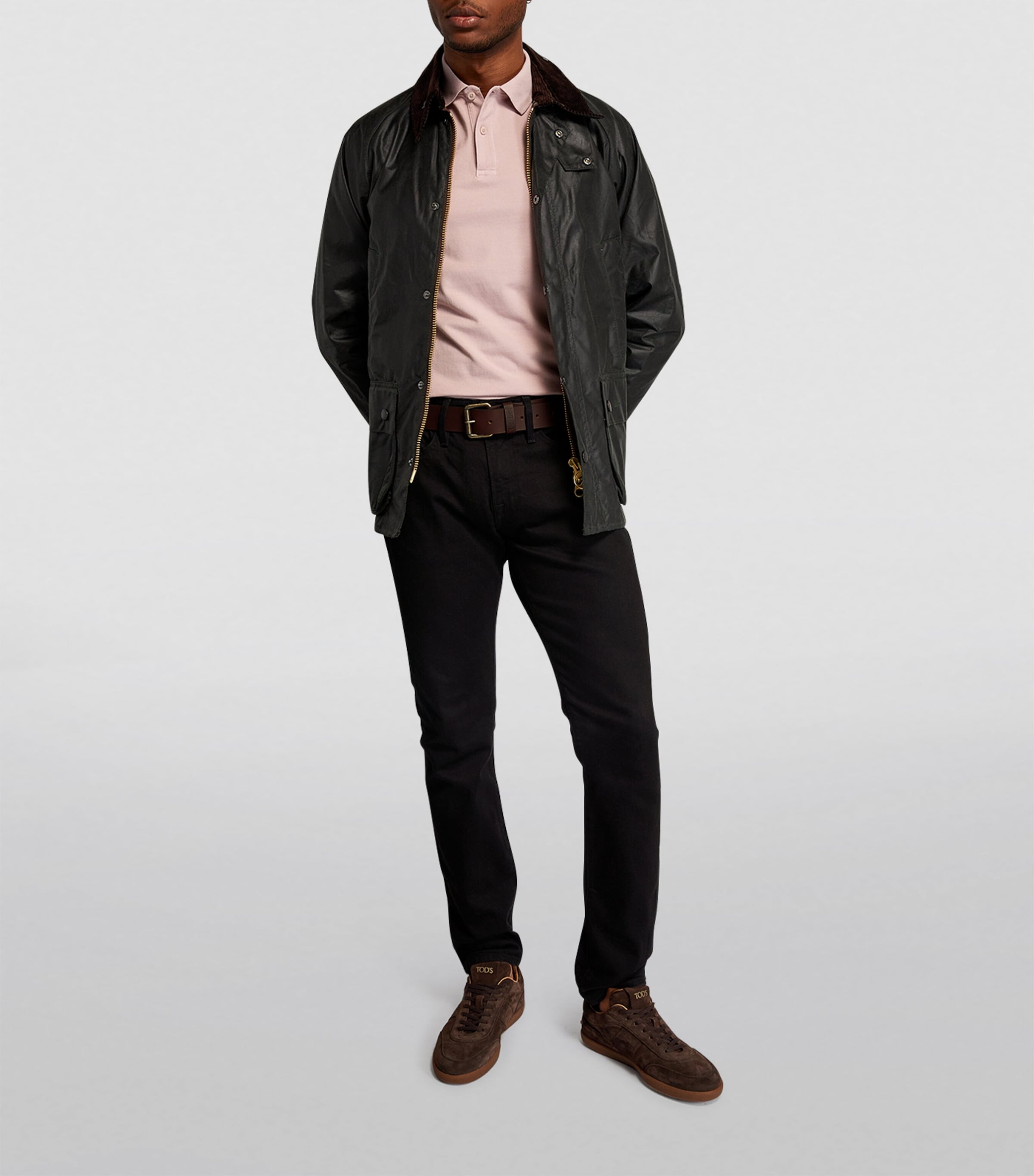 Barbour matte tan leather belt with gold buckle (British brand)