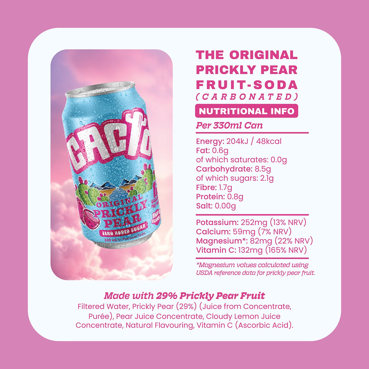 Cacto original prickly pear soda 330ml, imported from the UK