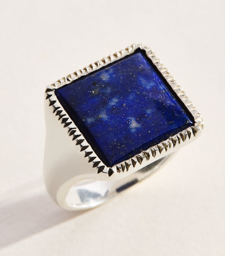 Bleue Burnham sterling silver lapis lazuli signet ring - British product