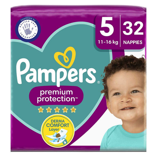 Pampers Premium Protection Size 5, 32 Nappies, 11kg - 16kg, Essential Pack GOODS Boots   