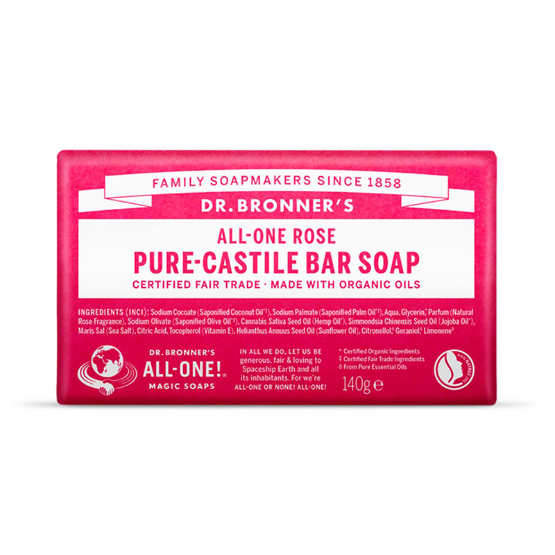 Dr Bronner All-One Rose Pure-Castile Bar Soap 140g