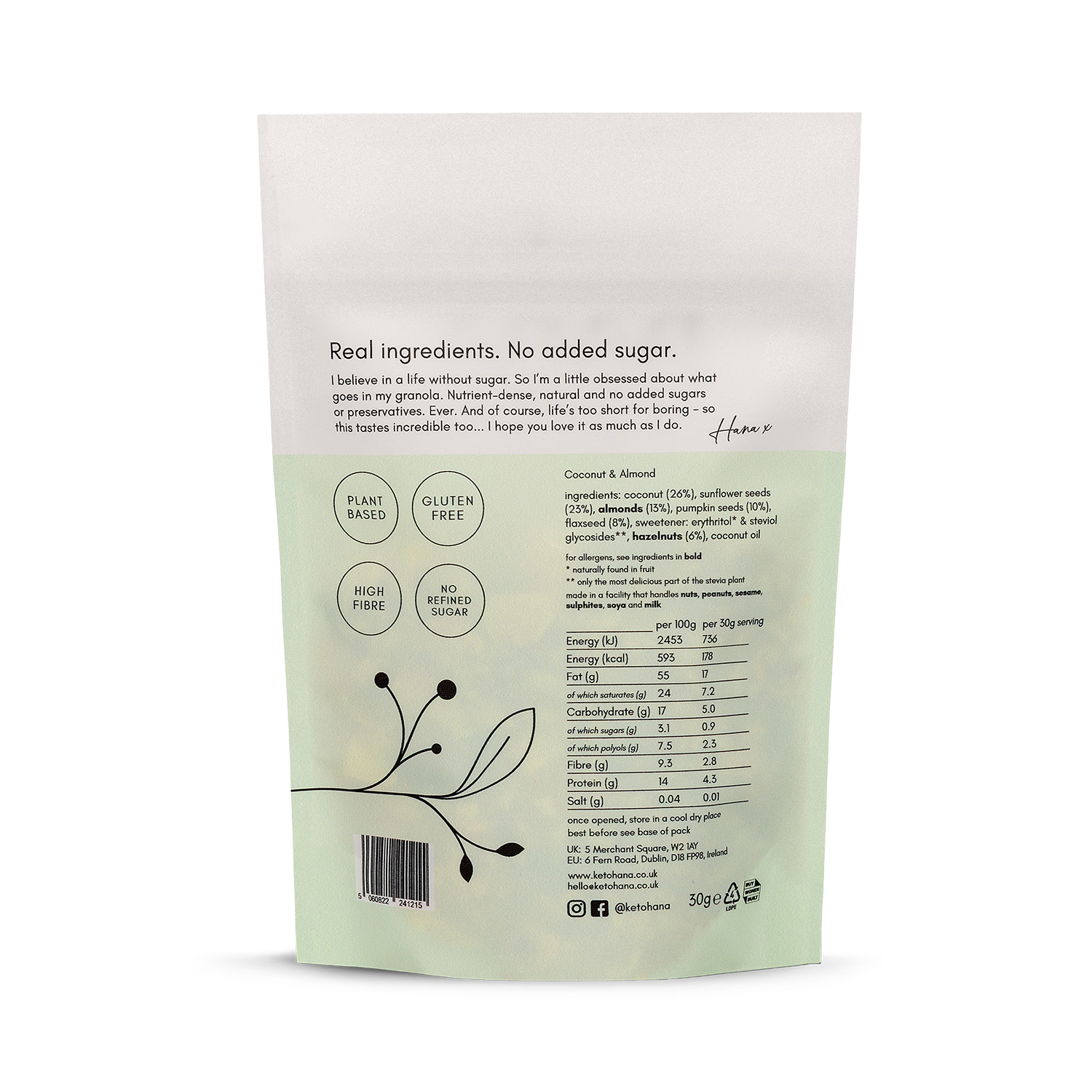 Keto Hana coconut almond granola 300g, UK version