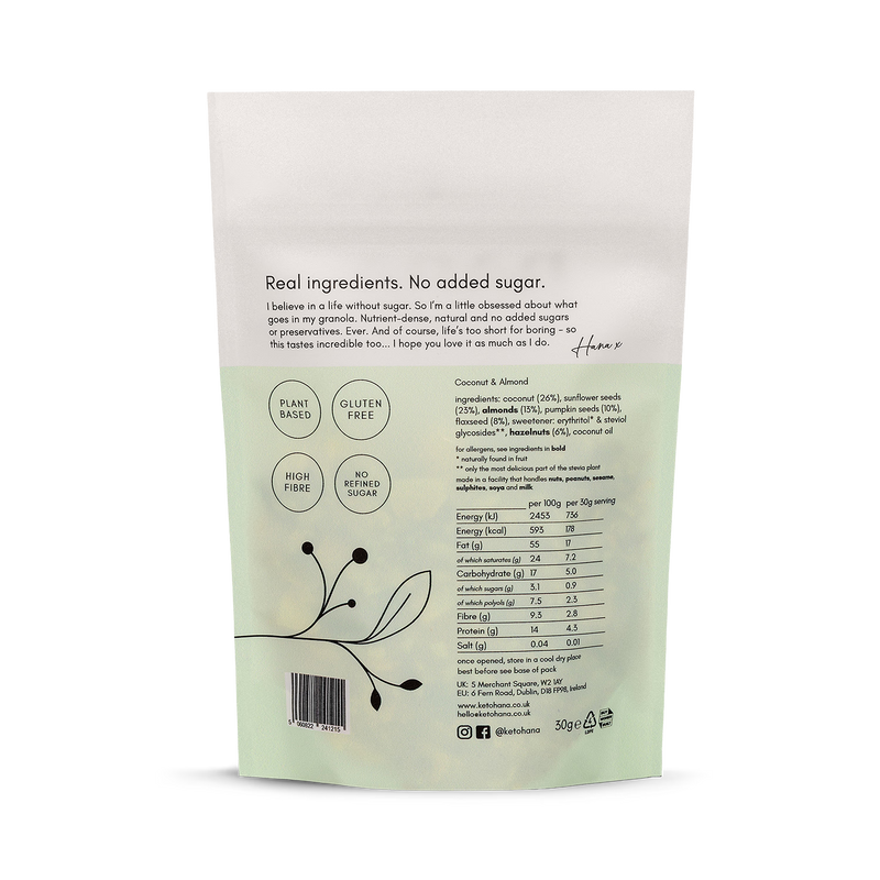 Keto Hana coconut almond granola 300g, UK version