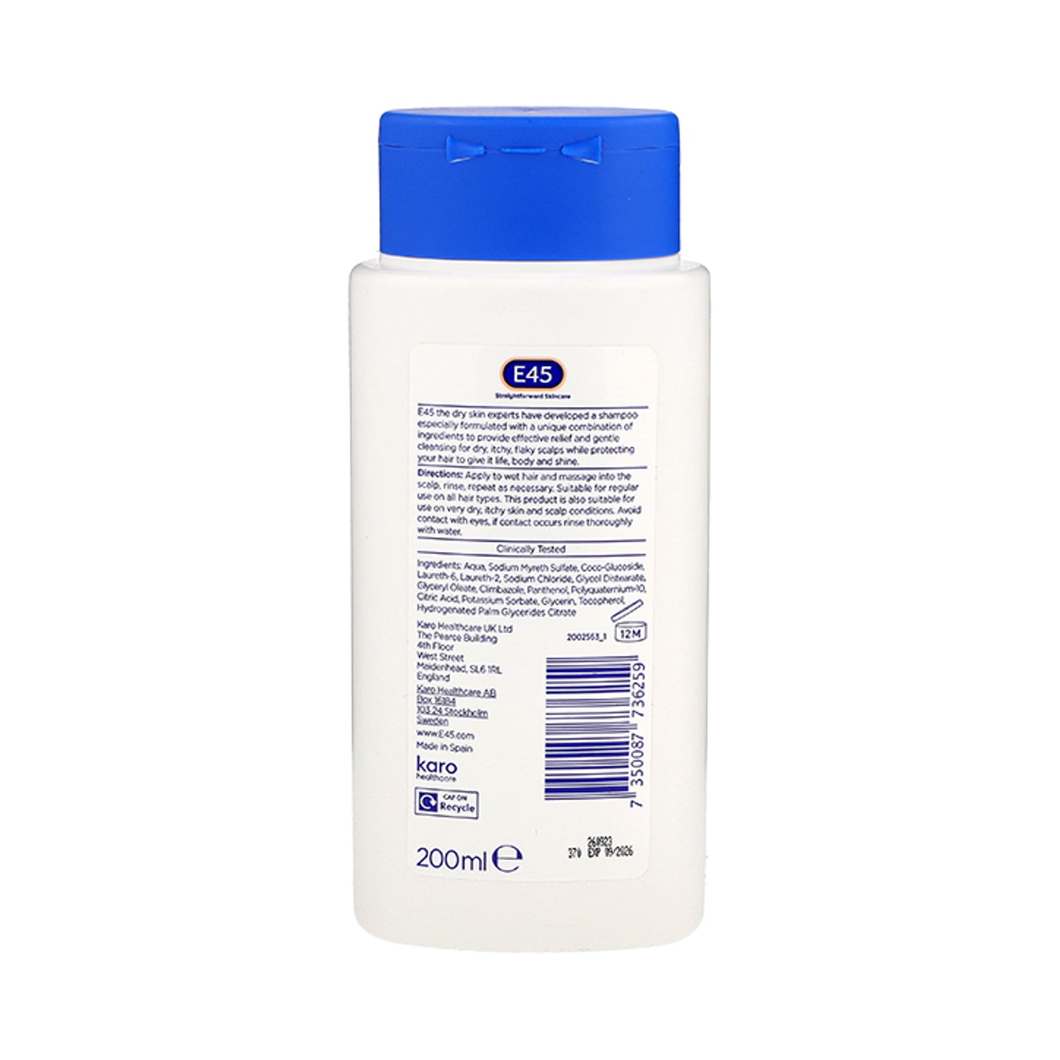 E45 Dry Scalp Shampoo 200ml bottle liquid - British product