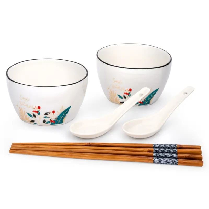Volaler ceramic 4-piece with rice bowls and spoons, imported from the UK