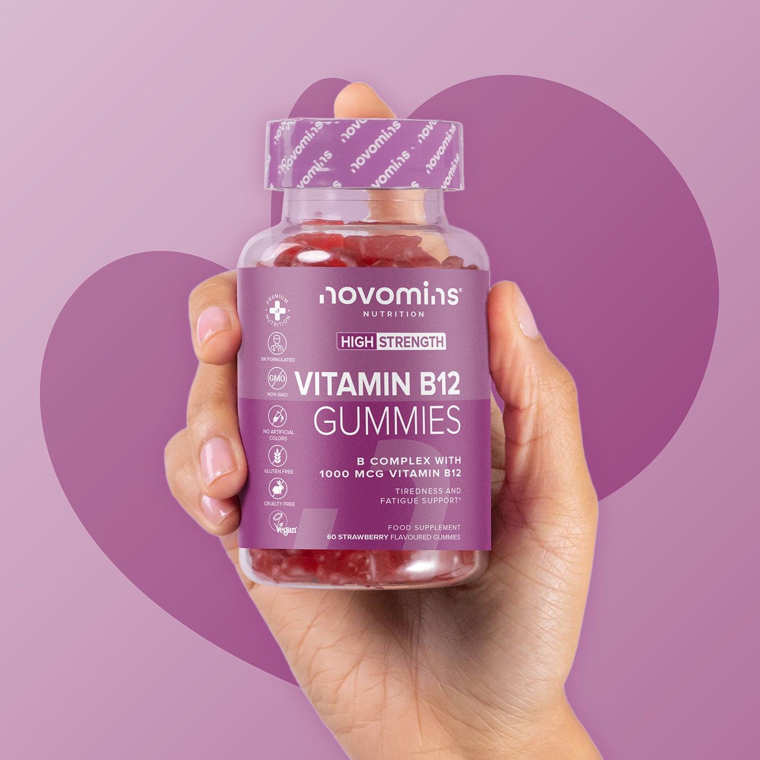 Novomins B12 strawberry flavour gummies 60 count (British brand)