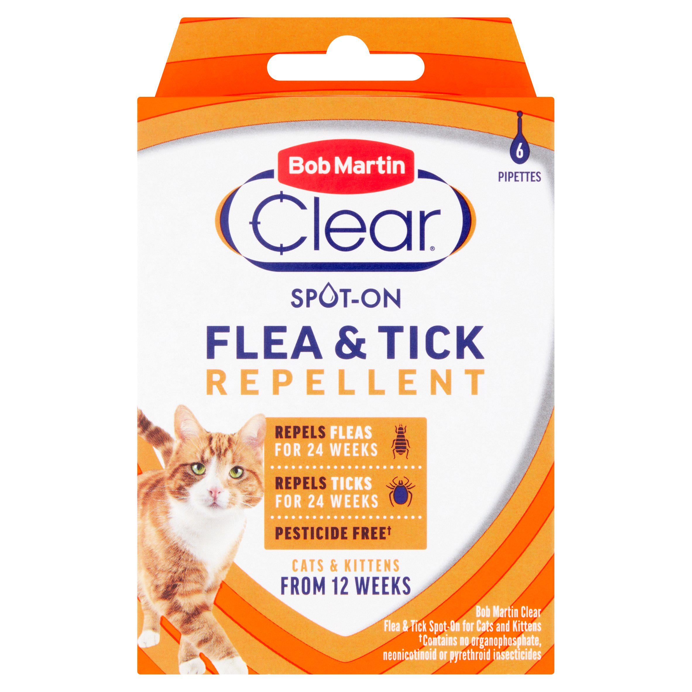 Bob Martin Clear Spot On Flea & Tick Repellent for Cats & Kittens x12 Cat care & accessories Sainsburys   